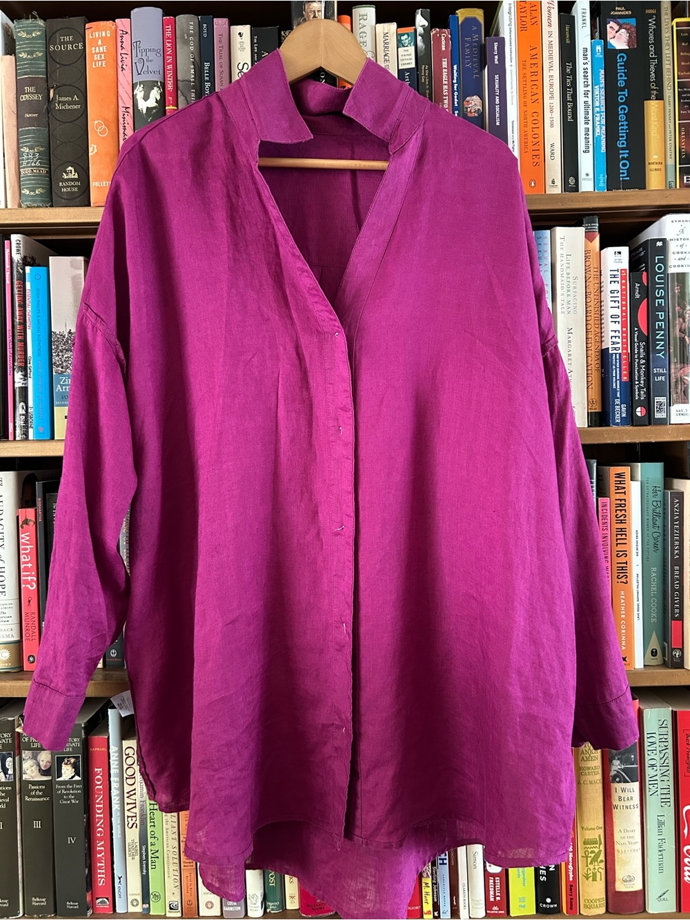 L*Space Fuchsia Collared 100% Linen Long Sleeve Button Down Shirt Dress M/L - Picture 5 of 10